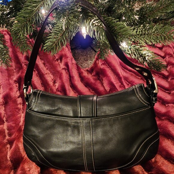 Vtg Coach F10910 MEDIUM Soho Hobo Y2K Black Leather Shoulder Bag Silver Buckle - Picture 2 of 15